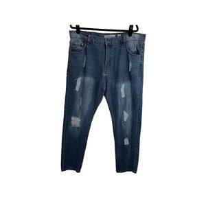 Old Skool Distressed Straight Leg Medium Wash Jeans Mens Size 40